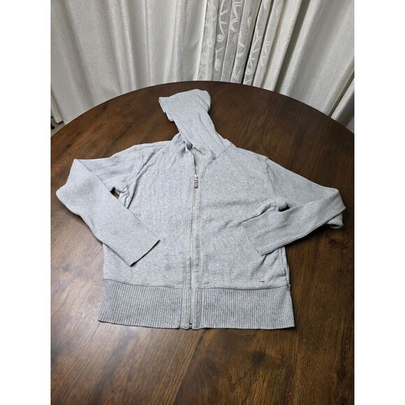 Tommy Hilfiger Women's Gray Cotton Hoodie Knit Sleeve Full-Zip Sweater Large - Picture 10 of 14